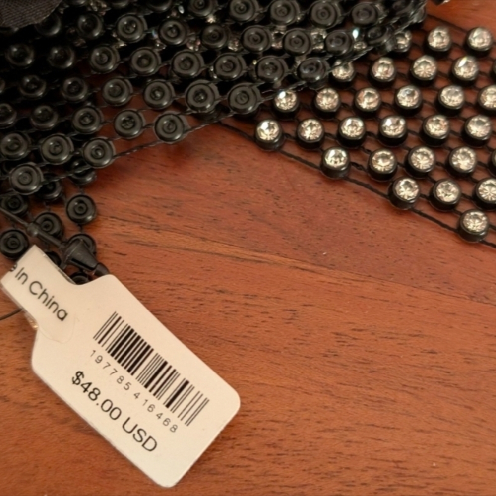 Free People Black and Silver Mesh Flower Choker With Rhinestones New With Tags - Picture 2 of 4